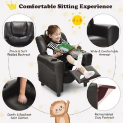 Costway Kids Recliner Chair PU Leather Armrest Sofa W/Footrest Cup Holder BeigeBrown -Costway GUEST 3333b823 fe97 45e0 a2d8 82195c09a7ba