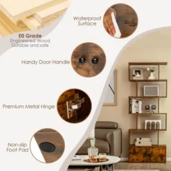 Costway 1 PC Bookshelf W/Cabinet 6-Tier S-Shaped Bookcase Storage Rack Rustic BrownWhite -Costway GUEST 334b2f4c 845e 474e 9bd5 c9df1372d61d