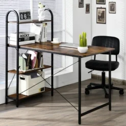 Costway 48'' Reversible Computer Desk Writing Table Workstation W/ Storage Shelf BlackBrown