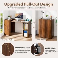 Costway Extendable Computer Desk Reversible Study Writing Desk W/ Mobile Shelves Natural/Brown -Costway GUEST 335a85a4 82f8 4df0 9864 09c972c2f9a2