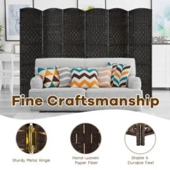 Costway 6-Panel Room Divider 6Ft Weave Fiber Folding Privacy Screen BrownBlack -Costway GUEST 3397eb21 da31 417c b647 290061dd788c