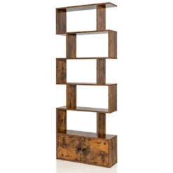 Costway 1 PC Bookshelf W/Cabinet 6-Tier S-Shaped Bookcase Storage Rack Rustic BrownWhite -Costway GUEST 33b73f4f 4e1d 438f 8ddd 3ee5a384b198