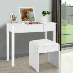 Costway White Vanity Dressing Table Furniture Stool Storage Box -Costway GUEST 33ba1ac1 5620 45ea a377 135f476e9069