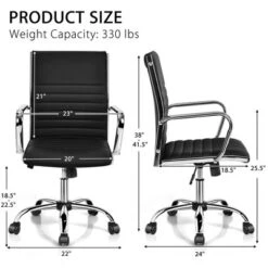 Costway Set Of 2 PU Leather Office Chair High Back Conference Task Chair W/Armrests