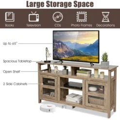 Costway 58'' TV Stand Entertainment Console Center W/ 2 Cabinets Up To 65'' GreyBlackWalnut -Costway GUEST 3417d174 06a5 49d9 a0f7 c77be2e5bb52