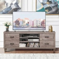 Costway TV Stand Entertainment Center Hold Up To 65'' TV With Storage Shelves & 4 Drawers