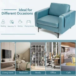 Costway Modern Leathaire Fabric Accent Armchair Single Sofa W/ Side Storage Pocket -Costway GUEST 346fa816 4167 4812 8422 4b17e2e2eb2f