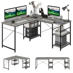 Costway 95'' Convertible L-shaped Corner Computer Desk 2-Person Long Desk Shelves Rustic/Black/Grey/Natural -Costway GUEST 3482ace5 4060 47cd bc66 eb625c57b1a7