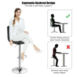 Costway Adjustable Swivel Bar Stool Counter Height Bar Chair PU Leather W/ Back Black -Costway GUEST 35169ee3 5ae6 4e1b a613 9a852884e864