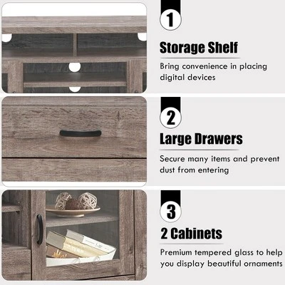 Costway TV Stand Tall Entertainment Center Hold Up To 65'' TV W/ Glass Storage & Drawer 10 Costway TV Stand Tall Entertainment Center Hold Up To 65'' TV W/ Glass Storage & Drawer - Image 8