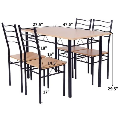 Costway 5 Piece Dining Table Set 29.5" With 4 Chairs Wood Metal Kitchen Breakfast Furniture Brown 3 Costway 5 Piece Dining Table Set 29.5" With 4 Chairs Wood Metal Kitchen Breakfast Furniture Brown