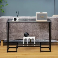 Costway Entryway Console Sofa Side Table W/Tempered Glass For Entrance Living Room -Costway GUEST 3596344c 3282 4cb7 95c8 112239166a42