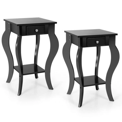 Costway 2PCS End Table Accent Side Table Nightstand W/ Drawer & Bottom Shelf 12 Costway 2PCS End Table Accent Side Table Nightstand W/ Drawer & Bottom Shelf - Image 10