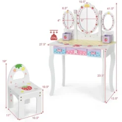 Costway Kids Vanity Princess Makeup Dressing Table Chair Set W/ Tri-fold Mirror White -Costway GUEST 360653dc daeb 4682 8983 db4a4af80512