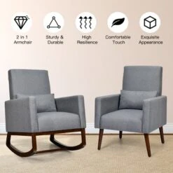 2-in-1 Fabric Upholstered Rocking Chair Nursery Armchair With Pillow Dark Grey -Costway GUEST 360c3815 7f24 4a55 80e8 2689eed1dcc9