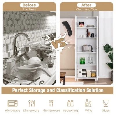 Costway 73.5''Double Door Tall Pantry Cabinet Freestanding Versatile Storage Organizer 6 Costway 73.5''Double Door Tall Pantry Cabinet Freestanding Versatile Storage Organizer - Image 4