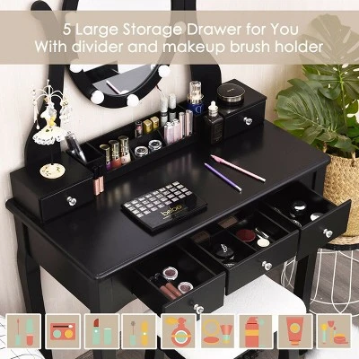 Costway Vanity Table Set W/10 Light Bulbs And Touch Switch Makeup Dressing Table 6 Costway Vanity Table Set W/10 Light Bulbs And Touch Switch Makeup Dressing Table - Image 4