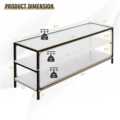 Costway 3-Tier TV Stand Entertainment Center For TV's Up To 50'' W/ Tempered Glass Top 5 Costway 3-Tier TV Stand Entertainment Center For TV's Up To 50'' W/ Tempered Glass Top - Image 3
