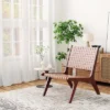 Costway Woven Leather Accent Chair Mid Century Rubber Wood Armless Side Chair