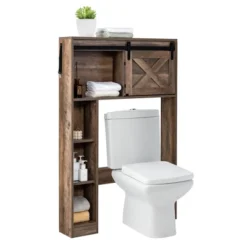Costway Over The Toilet Bathroom Storage Cabinet With Sliding Barn Door Rustic Brown -Costway GUEST 36aee9ae 84a8 426b a2c4 31fe0886dde8