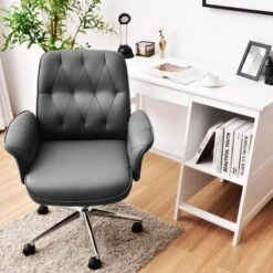 Costway Modern Home Office Leisure Chair PU Leather Adjustable Swivel W/ Armrest -Costway GUEST 36b36319 7524 4772 b935 496c0d9c4095