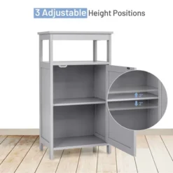 Bathroom Wooden Floor Cabinet Multifunction Storage Rack Organizer Stand Grey/White -Costway GUEST 36bb51cb bda4 48c9 b6c2 ea19b0ea4fdf