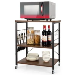 Costway 3-Tier Kitchen Baker's Rack Microwave Oven Storage Cart W/ Hook -Costway GUEST 36c5ede1 f5bb 45cf bcc5 3fc868f5ee0c