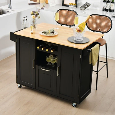 Costway Rolling Kitchen Island Utility Serving Cart With Drop Leaf Wine Rack Drawer 6 Costway Rolling Kitchen Island Utility Serving Cart With Drop Leaf Wine Rack Drawer - Image 4