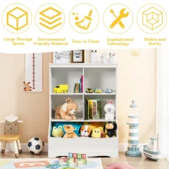 Costway 3-Tier Children's Multi-Functional Bookcase Toy Storage Bin Floor Cabinet GreyWhite -Costway GUEST 36ed7936 ae48 4622 8fa1 88861f81ff92