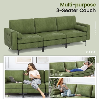 Costway Modern Modular 3-Seat Sofa Couch W/ Side Storage Pocket & Metal Legs Army Green 9 Costway Modern Modular 3-Seat Sofa Couch W/ Side Storage Pocket & Metal Legs Army Green - Image 7