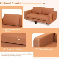 Costway Modern Loveseat Linen Fabric 2-Seat Sofa Couch W/ Side Storage Pocket GreenOrange -Costway GUEST 37072218 4c6a 4bfc 8fc3 cff00315e5f5