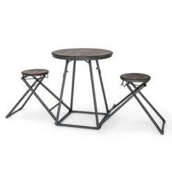 Costway 3-Piece Bar Table Set Round Pub Dining Table & 2 Foldable Stools W/ Metal Frame -Costway GUEST 37299171 8b1c 4a39 9aad 474a4c9076ff