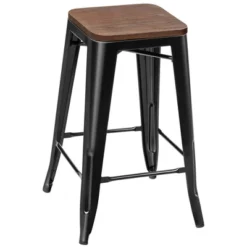 Costway Set Of 4 Counter Height Backless Barstool 26'' Metal Stackable Stool W/Wood Seat -Costway GUEST 37642ec9 8aeb 4c80 bcb3 b959f185181d