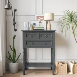 Costway Console Entryway Table W/ 3 Drawers Open Shelf For Hallway Living Room Dark Grey -Costway GUEST 376f00e9 555f 4658 8e12 c4b68f43e83f