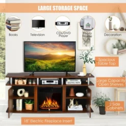 Costway 63'' Fireplace TV Stand W/18'' 1500W Electric Fireplace Up To 70'' Walnut -Costway GUEST 3782b2a3 3aa1 4a3f b2ed ea9e5d519651
