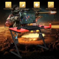 Costway Gaming Desk & Chair Set Z-Shaped Racing Style Desk With Massage Swivel Gaming Chair -Costway GUEST 37f795d8 dc08 4686 ad01 9f0afc1f37d9