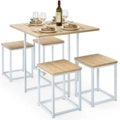 Costway 5pcs Dining Set Compact Dining Table And 4 Stools Metal Frame NatureVintage -Costway GUEST 38297457 23fa 4fb0 8662 fd27e2d6ce8d