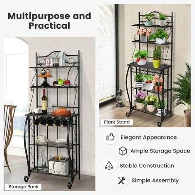 Costway 5-Tier Metal Kitchen Bakers Rack Microwave Storage Rack Oven Stand With Wine Organizer 9 Costway 5-Tier Metal Kitchen Bakers Rack Microwave Storage Rack Oven Stand With Wine Organizer - Image 7