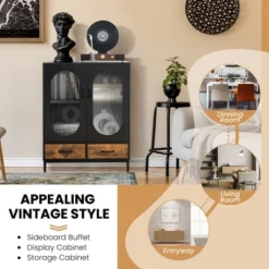 Costway Kitchen Storage Cabinet Freestanding Buffet Sideboard W/ 2 Glass Doors & Drawers -Costway GUEST 38aecb67 f975 439a 81f8 fbe0b1ffcfaa