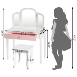 Costway Kids Vanity Set Princess Makeup Dressing Play Table Set W/Mirror White Pink -Costway GUEST 3923dceb 5a03 46b8 95e7 18774d38d2e6