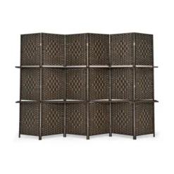 Costway 6 Panel Folding Room Divider 6Ft Weave Fiber Screen W/ 2 Display Shelves -Costway GUEST 3966a7ce 66a0 4587 8ea0 7bd917300793