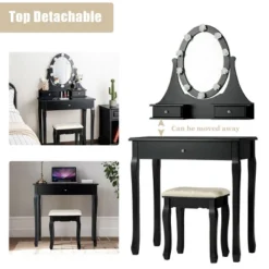 Costway Bedroom Vanity Set Makeup Dressing Table W/3 Drawers 10 LED Bulb Black -Costway GUEST 397a4c79 fc84 4db7 adf8 65bb34d3cdac