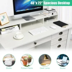 Costway Computer Desk PC Laptop Writing Table Workstation Student Study Furniture White -Costway GUEST 39a945c3 6121 4be6 b3ac 0c30d22bce76