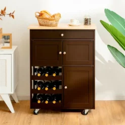 Costway Rolling Kitchen Island Serving Cart Storage Cabinet W/ Wine Rack -Costway GUEST 39ab8095 8e2c 4b45 8695 ffc038954943