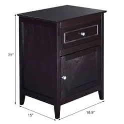 Costway End Table Nightstand Living Room Furniture Espresso Beechwood