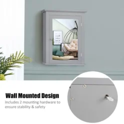 Costway Bathroom Mirror Cabinet Wall Mounted Adjustable Shelf Medicine Grey/Black -Costway GUEST 39dfeb02 3994 4559 ab25 7cacc2516073