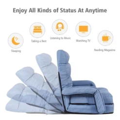 Costway Folding Floor Armchair W/6-position Adjustable Back & Lumbar Pillow Blue -Costway GUEST 39f556f2 518d 4673 8dc7 13d56bf60e30