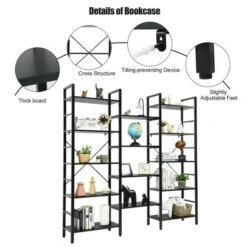 Costway Triple Wide 5-tier Bookcase Large Bookshelf Display Storage Shelf Vintage Black -Costway GUEST 3a47e75d cb5d 4251 a301 bda305be4d3a