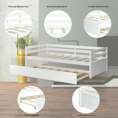 Costway Twin Size Trundle Daybed Wooden Slat Support Mattress Platform For Kids EspressoWhite 9 Costway Twin Size Trundle Daybed Wooden Slat Support Mattress Platform For Kids EspressoWhite - Image 7
