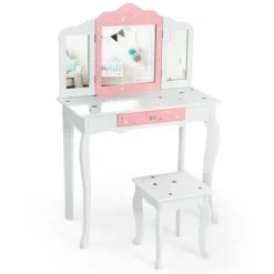 Costway Kids Vanity Princess Makeup Dressing Table Chair Set W/ Tri-folding Mirror -Costway GUEST 3a8afdd1 ccf5 4465 91f0 7b3ea40cc919